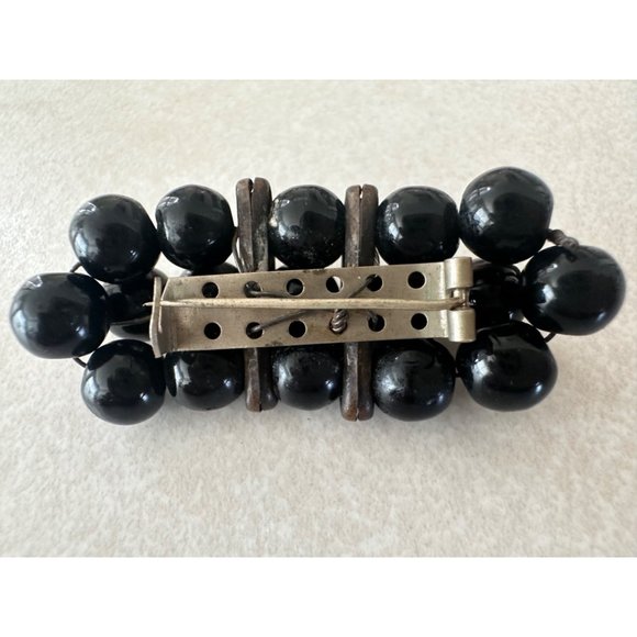 Miriam Haskell unsigned Art Deco silver tone black beaded rhinestone pin brooch - Picture 6 of 8